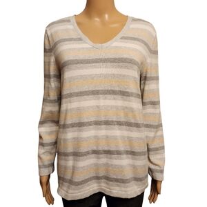 Tommy Hilfiger Neutral Colors Striped V-neck Sweater